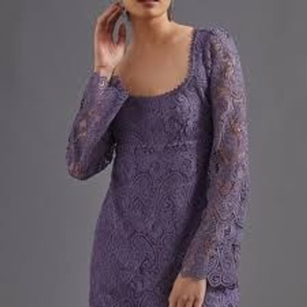 Maeve by Anthropologie Purple Lace Mini Dress Long Sleeve  US 6‎ UK 10